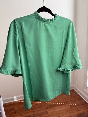 Ruffled Mock Neck Women's Top in Mint Green